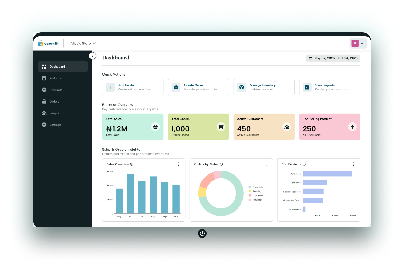 Ecomlit merchant dashboard preview